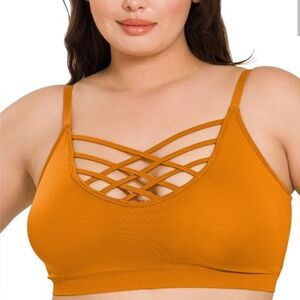 1x-3x Ash Mustard (Orange) Bralette Buttery Soft Adjustable Straps